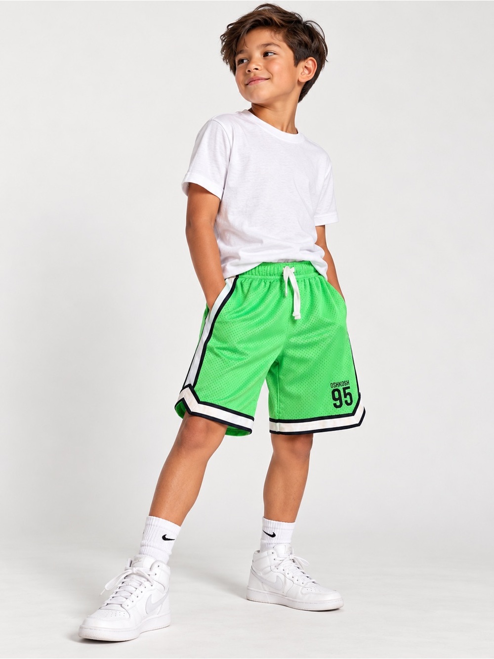 OshKosh B’gosh Boys Neon Green Mesh Basketball Shorts Size 8